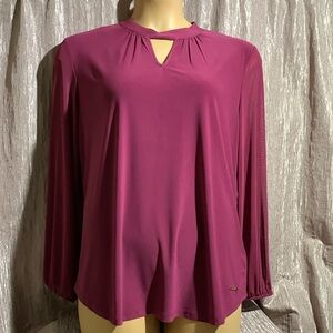 Nine West Top Blouse XL Burgundy Wine/Dark Pink Stretchy Pullover NWT